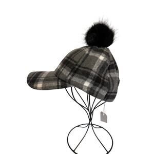 Charming Charlie NWT OS Winter Wool Blend Buffalo Plaid Adjustable Hat Pom Pom